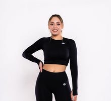 Load image into Gallery viewer, Seamless Fashion Long Sleeve Crop Top &quot;Black&quot;

