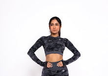 Load image into Gallery viewer, Camo Sport Long Sleeve Crop Top &quot;Gray&quot;
