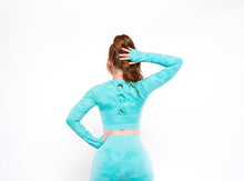 Load image into Gallery viewer, Camo Sport Long Sleeve Crop Top &quot;Turquoise&quot;

